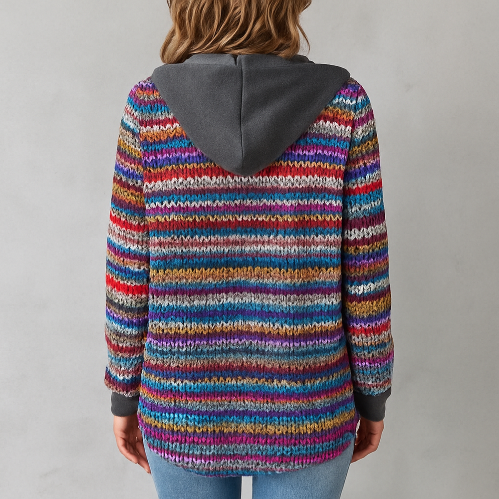 Gemusterte Damen Wolljacke mit Kapuze | Herbst & Winter | Lässig