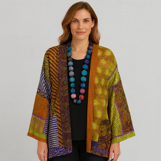 Weit geschnittener Damenmantel mit Ethno Muster | Boho Stil