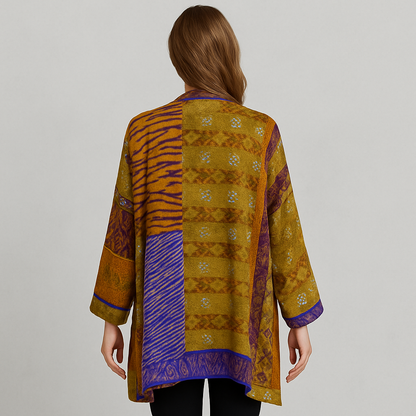 Weit geschnittener Damenmantel mit Ethno Muster | Boho Stil
