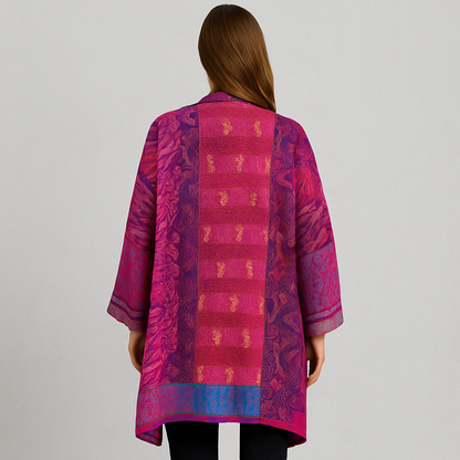 Weit geschnittener Damenmantel mit Ethno Muster | Boho Stil