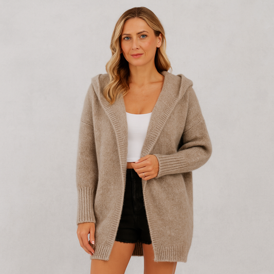 Langer Damen Strickjacke mit Kapuze | Herbst Winter