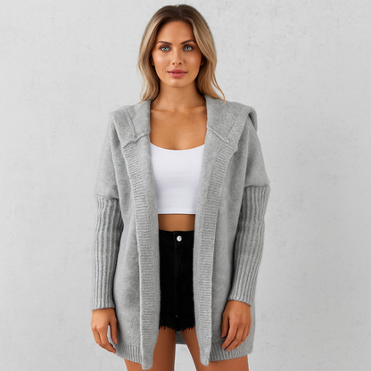 Langer Damen Strickjacke mit Kapuze | Herbst Winter