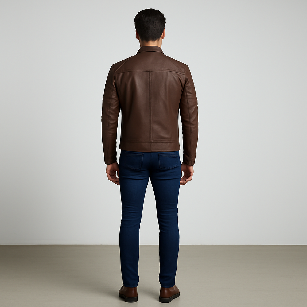 Herren Bikerjacke aus Veganleder mit Stehkragen | Herbst Winter