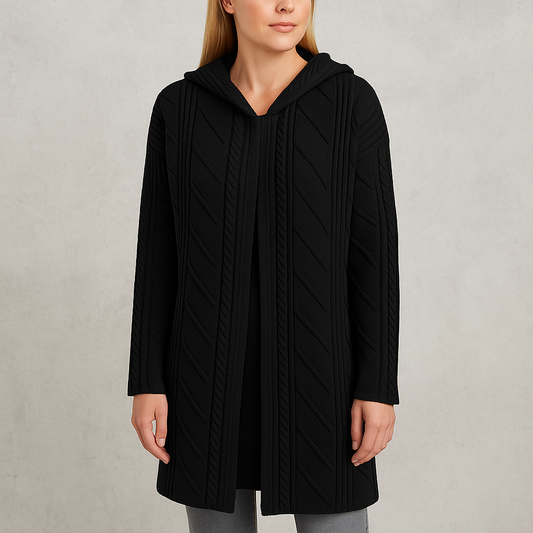 Langer Damen Strickmantel mit Kapuze | Elegant & Warm für Herbst/Winter