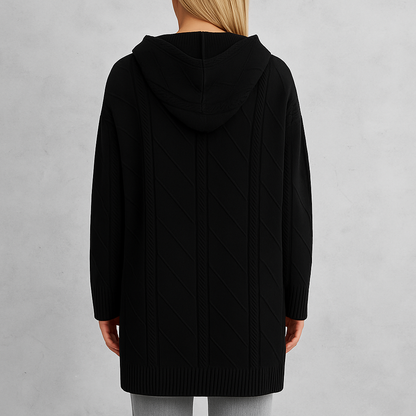 Langer Damen Strickmantel mit Kapuze | Elegant & Warm für Herbst/Winter