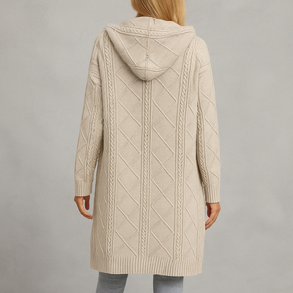 Langer Damen Strickmantel mit Kapuze | Elegant & Warm für Herbst/Winter