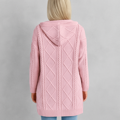 Langer Damen Strickmantel mit Kapuze | Elegant & Warm für Herbst/Winter