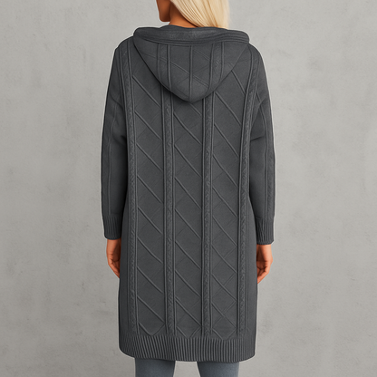 Langer Damen Strickmantel mit Kapuze | Elegant & Warm für Herbst/Winter