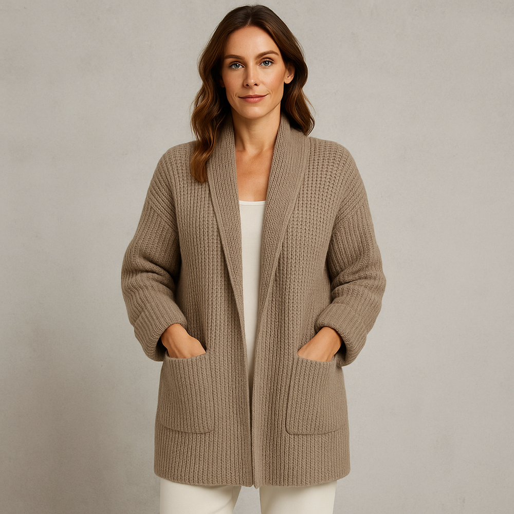 Locker geschnittener Damen Strickjacke mit Taschen | Übergang