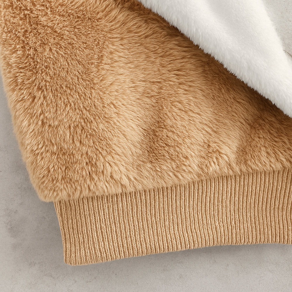 Kuschelige Damen Plüschjacke mit Kapuze und Reißverschluss | Winter