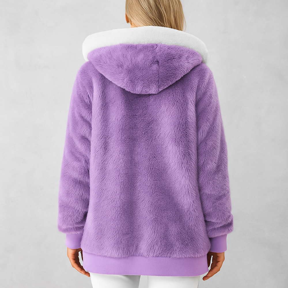 Kuschelige Damen Plüschjacke mit Kapuze und Reißverschluss | Winter