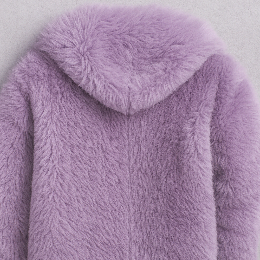 Kuschelige Damen Plüschjacke mit Kapuze und Reißverschluss | Winter