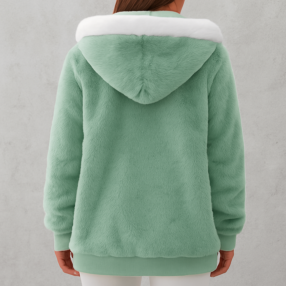 Kuschelige Damen Plüschjacke mit Kapuze und Reißverschluss | Winter