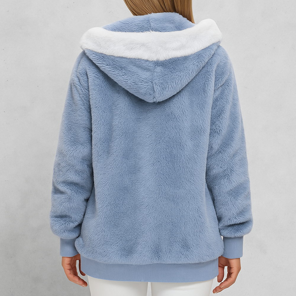 Kuschelige Damen Plüschjacke mit Kapuze und Reißverschluss | Winter