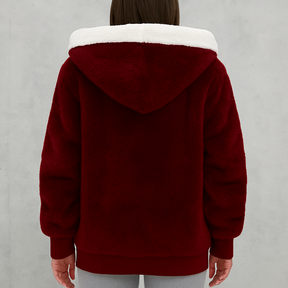 Kuschelige Damen Plüschjacke mit Kapuze und Reißverschluss | Winter