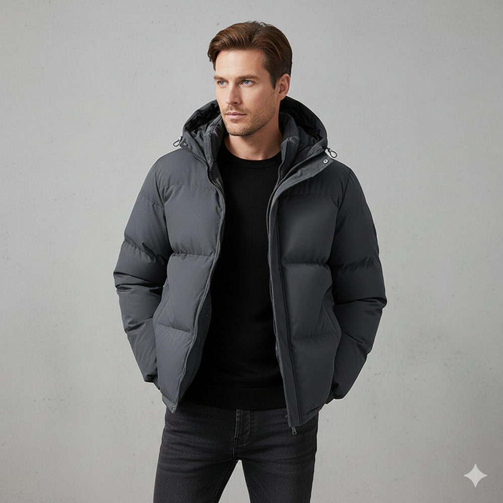 Warme Herren Pufferjacke mit Kapuze