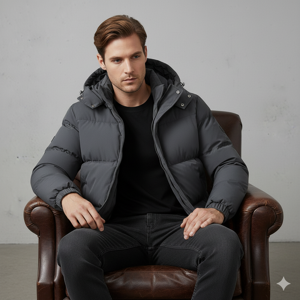 Warme Herren Pufferjacke mit Kapuze