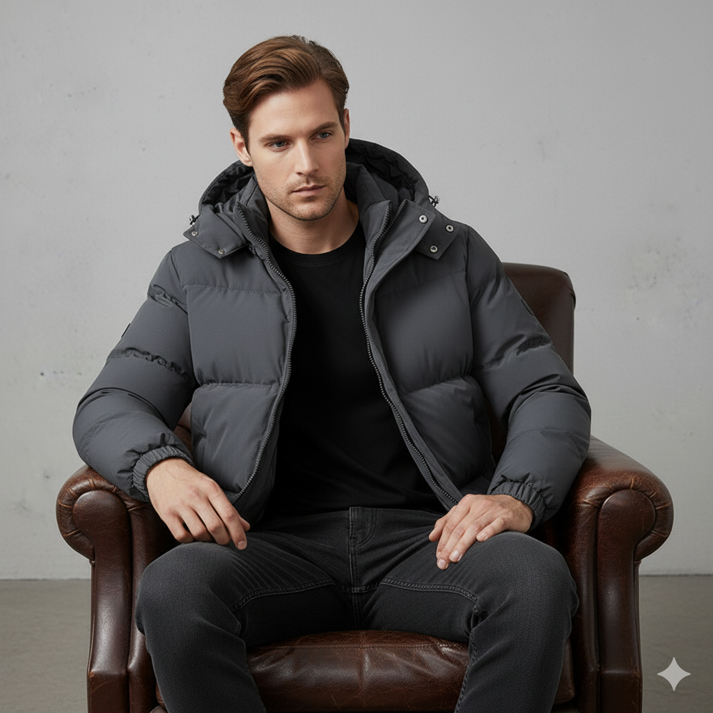 Warme Herren Steppjacke mit Kapuze | Winter Casual