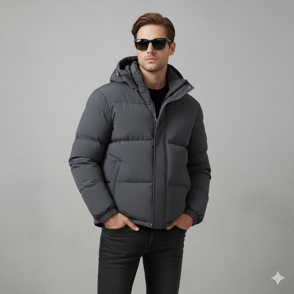 Warme Herren Pufferjacke mit Kapuze