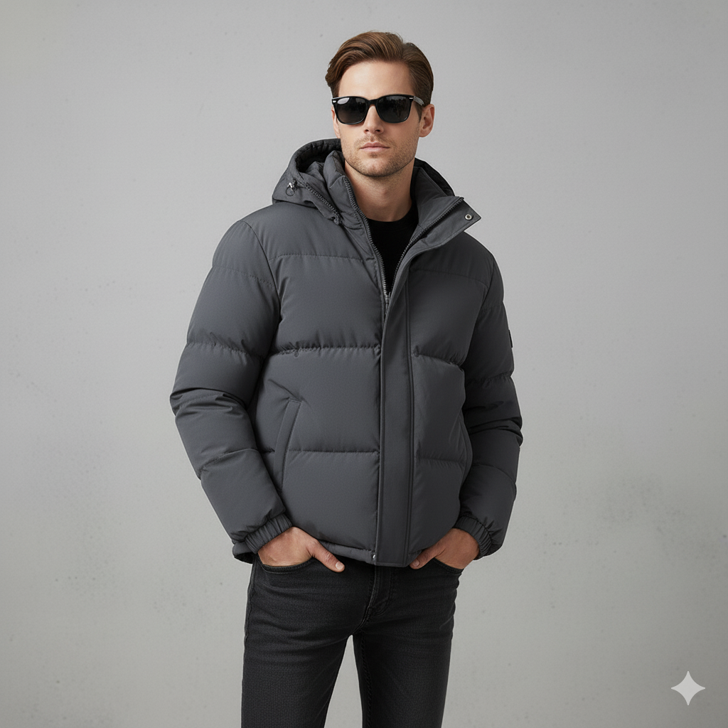 Warme Herren Steppjacke mit Kapuze | Winter Casual