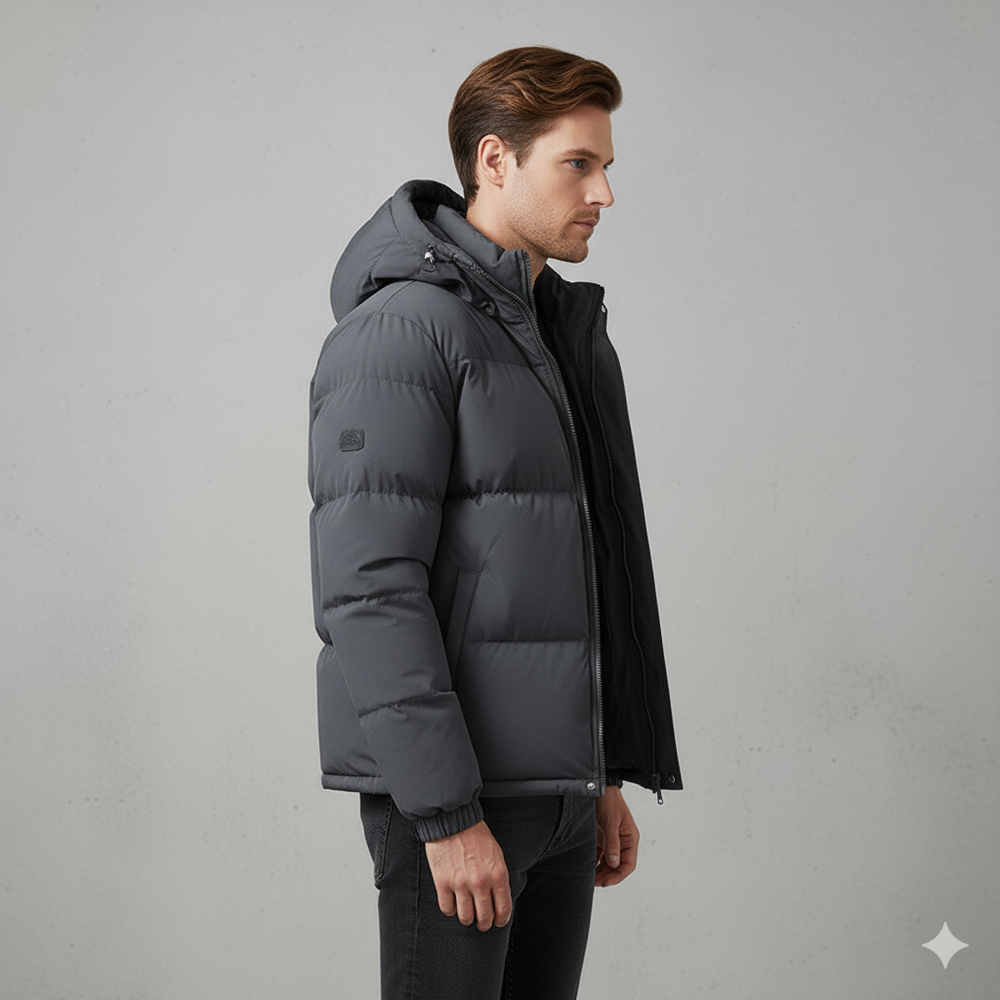 Warme Herren Pufferjacke mit Kapuze