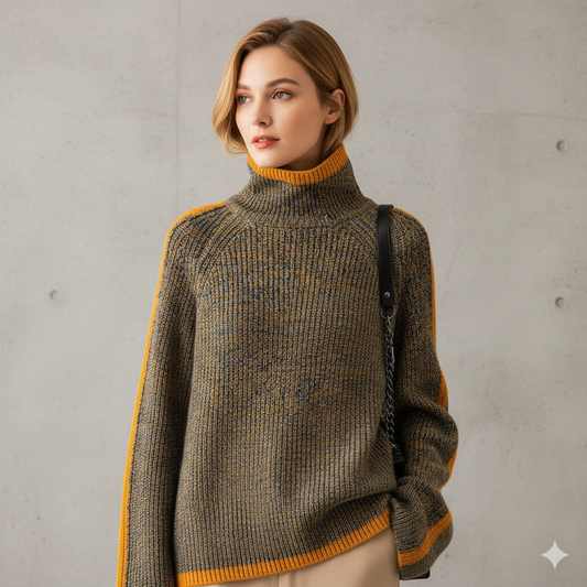Damen Rollkragenpullover im Retro Strick | Warm & Bequem Winter