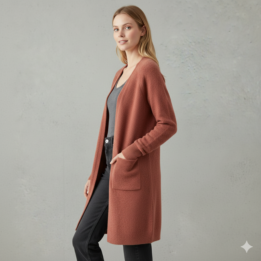 Langer Damen Strickjacke mit Taschen | Herbst & Winter | Elegant