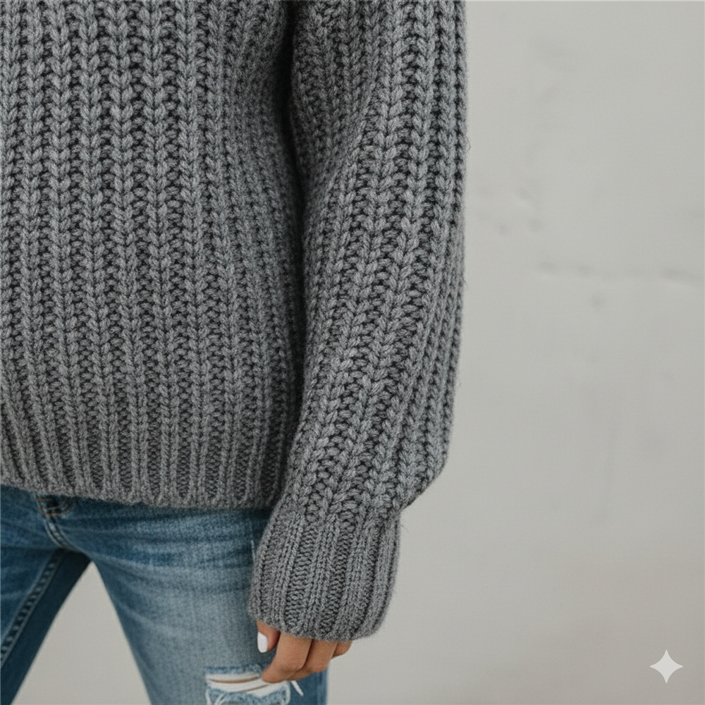 Damen Strickpullover mit Zopfmuster | Warm & Hochgeschlossen | Winter