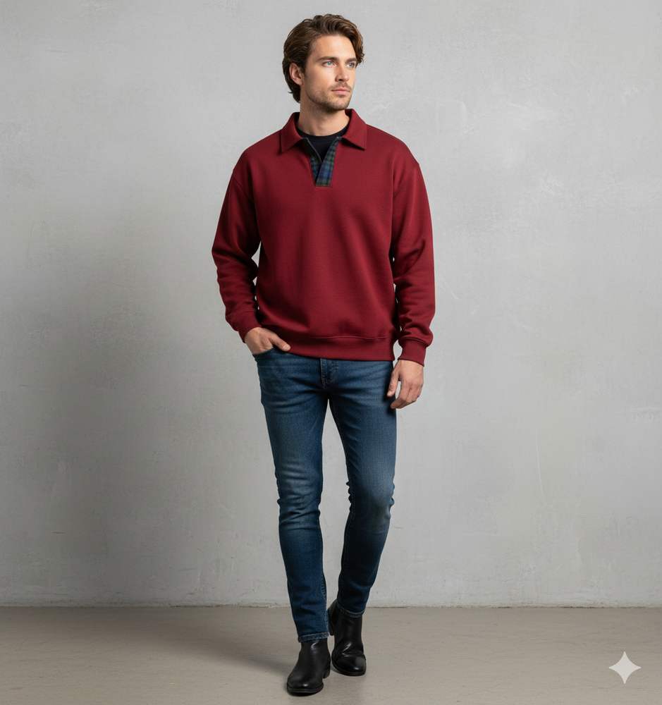 Lässiger Herrenpullover mit Reverskragen | Bequem | Freizeit