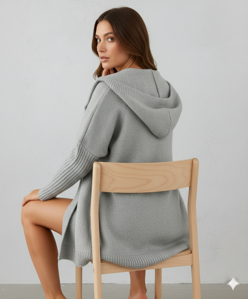 Langer Damen Strickjacke mit Kapuze | Herbst Winter