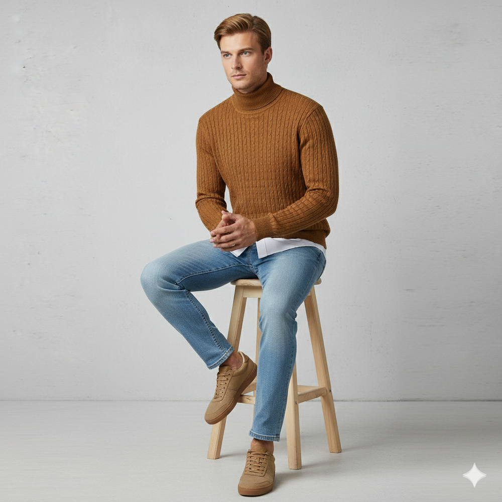 Feiner Herren Strickpullover mit Rollkragen