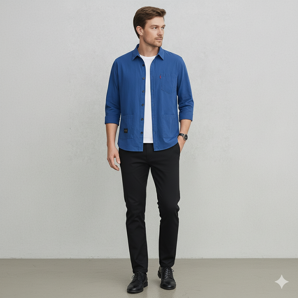 Herren Freizeithemd langarm | Modern mit Brusttasche