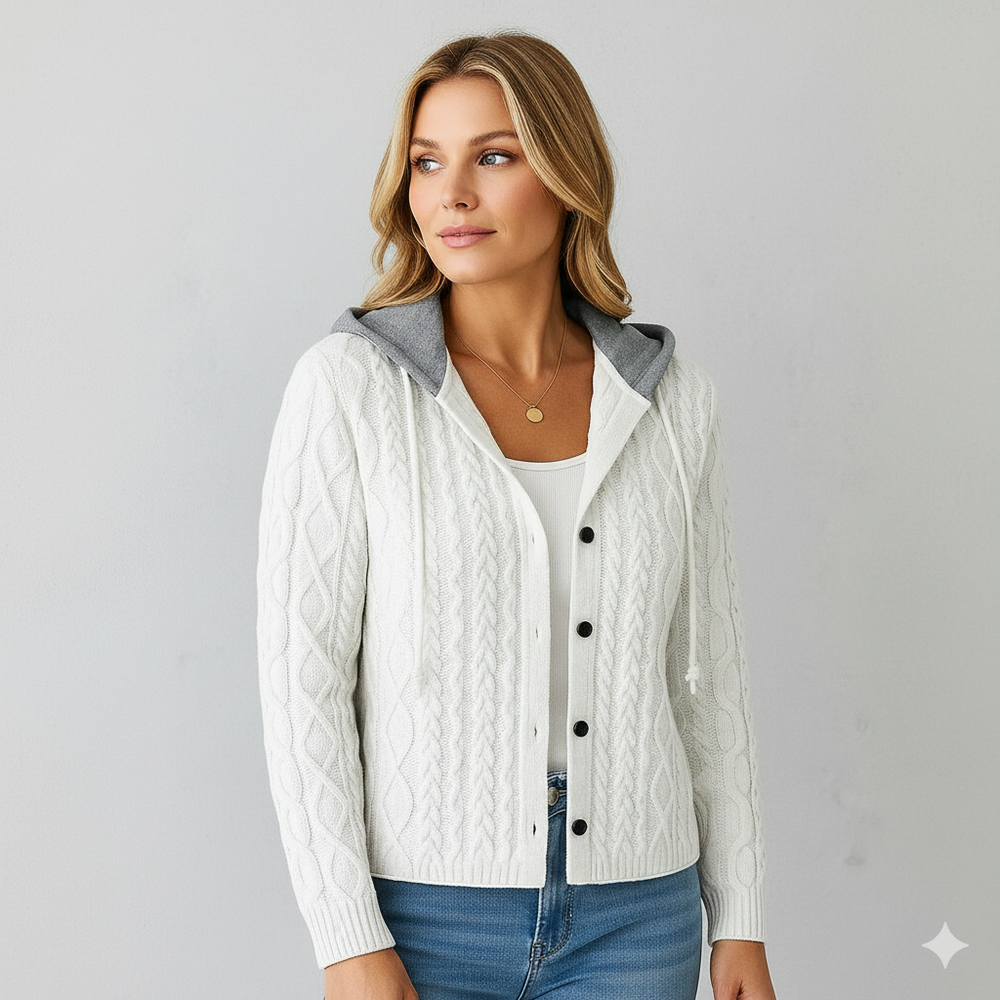 Gemusterte Damen Wolljacke mit Kapuze | Herbst & Winter | Lässig