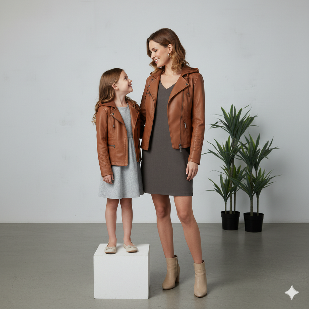 Damen Lederjacke mit Kapuze | Modern & Abnehmbar | Übergang