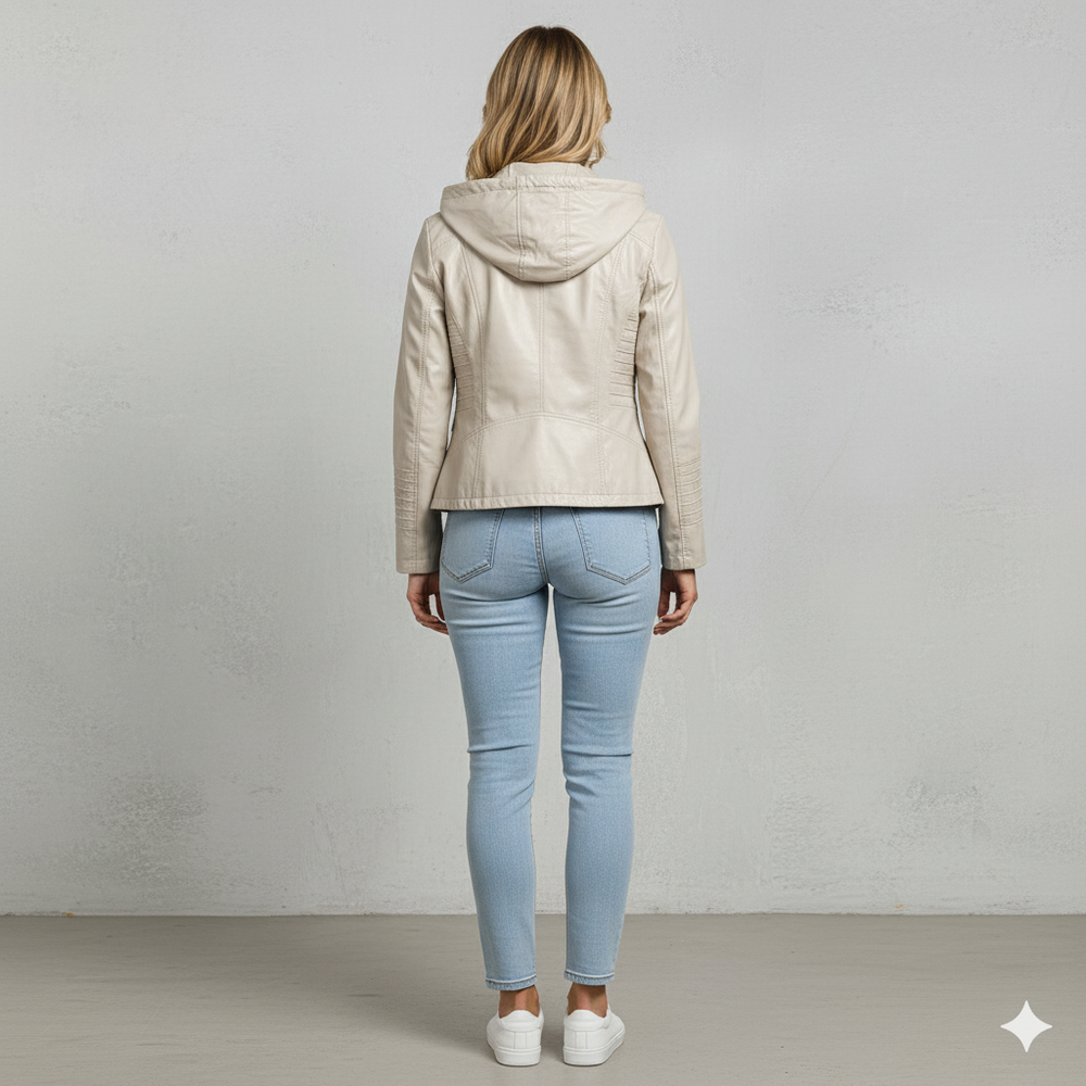 Damen Lederjacke mit Kapuze | Modern & Abnehmbar | Übergang