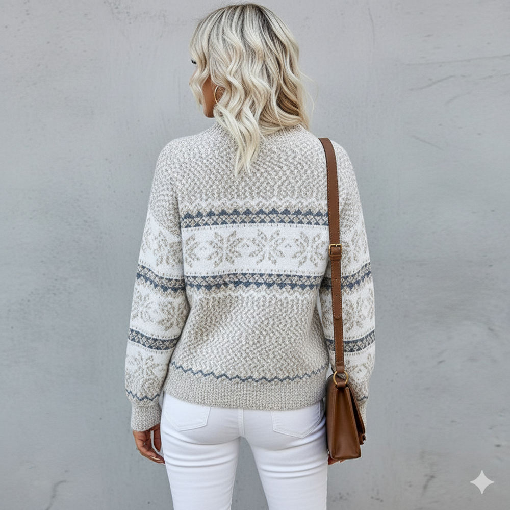 Damen Strickpullover mit Stehkragen | Winter | Schneeflocken-Muster