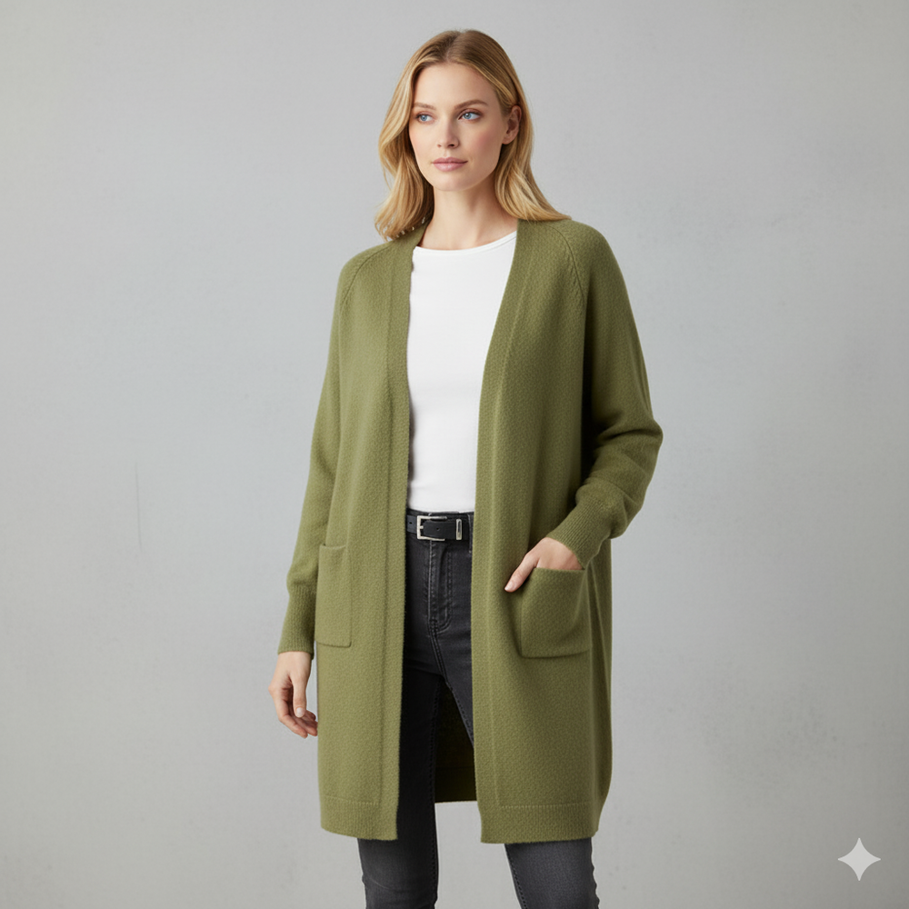 Langer Damen Strickjacke mit Taschen | Herbst & Winter | Elegant