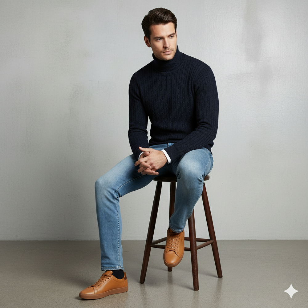 Herren Strickpullover mit Rollkragen | Slim Fit | Winter