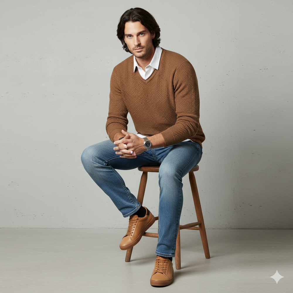 Lässiger Damen Strickpullover mit V-Ausschnitt | Freizeit | Herbst