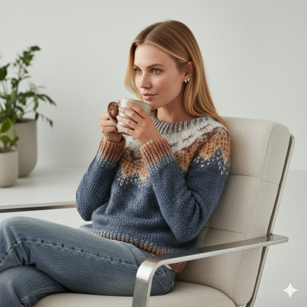 Damen Strickpullover mit Rundhals | Winter | Norweger-Muster