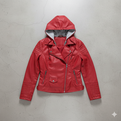 Damen Lederjacke mit Kapuze | Modern & Abnehmbar | Übergang