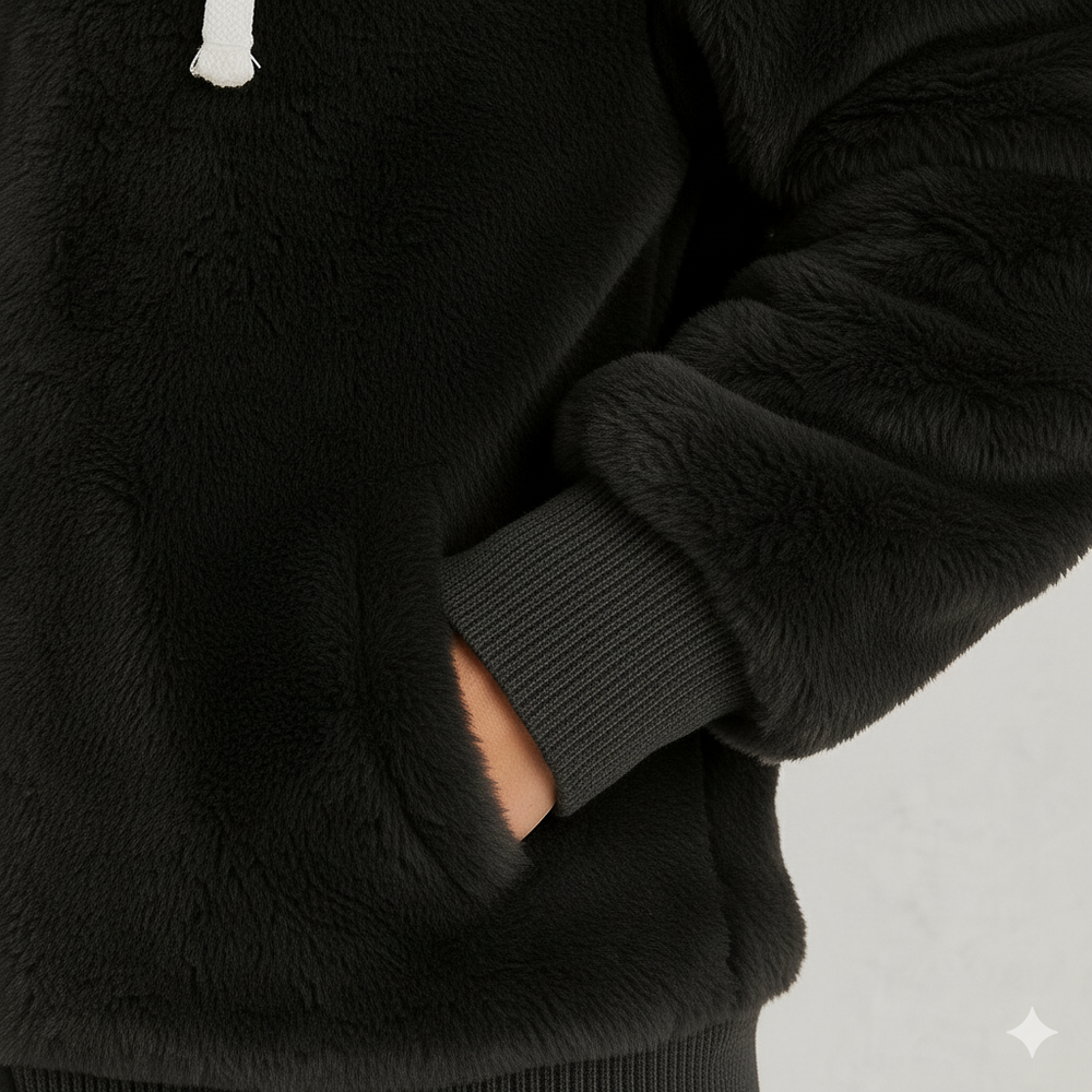 Kuschelige Damen Plüschjacke mit Kapuze und Reißverschluss | Winter