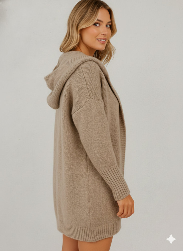 Langer Damen Strickjacke mit Kapuze | Herbst Winter