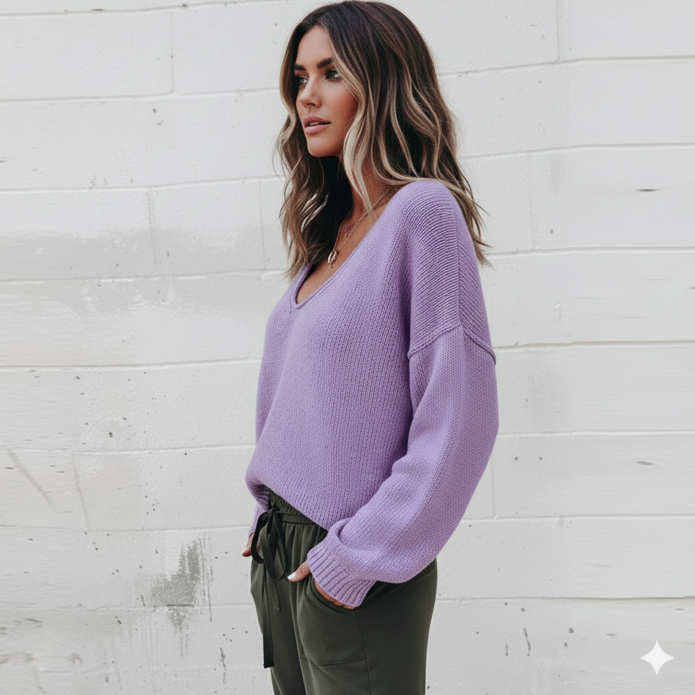 Damen Strickpullover mit V Ausschnitt | Locker & Freizeit