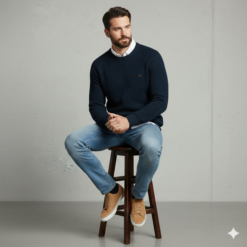 Herren Baumwollpullover mit Karomuster | Modern & Bequem