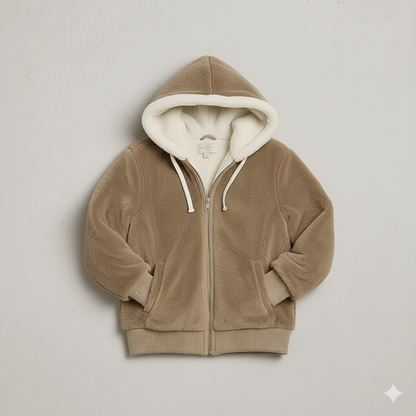 Kuschelige Damen Plüschjacke mit Kapuze und Reißverschluss | Winter