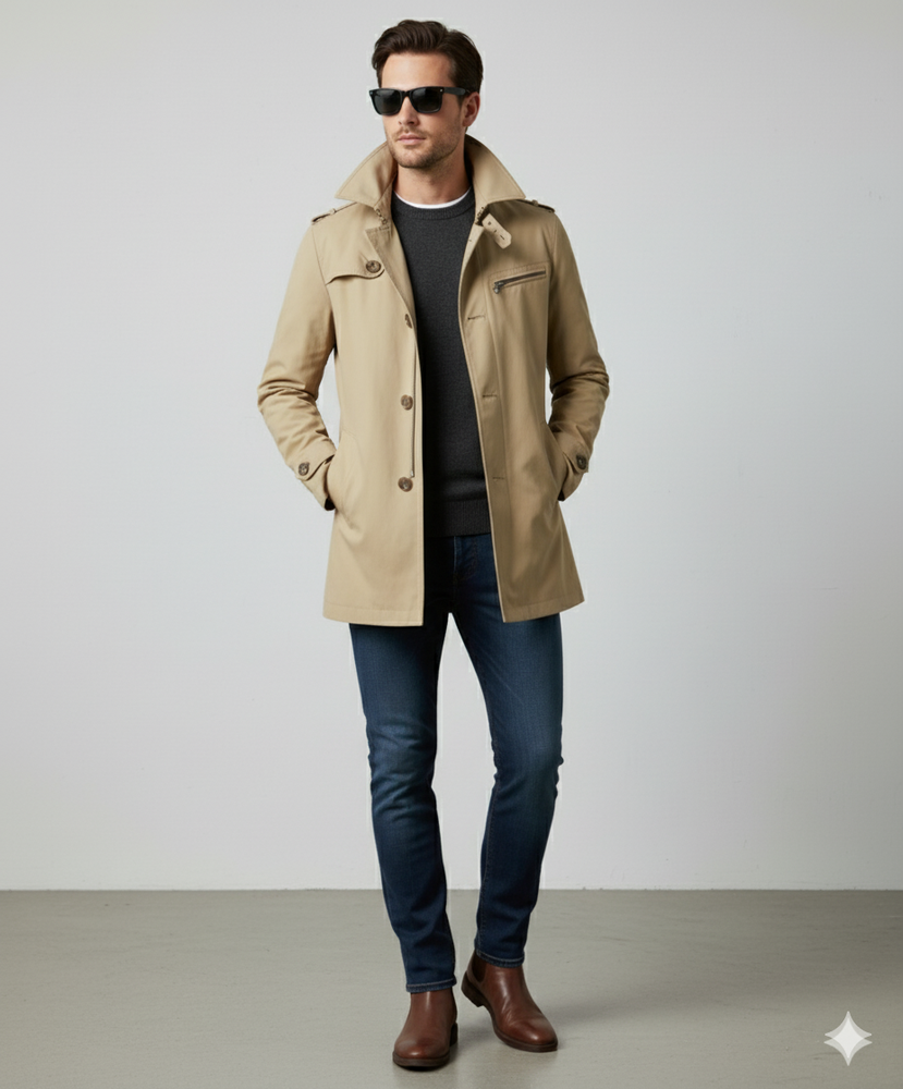 Eleganter Herren Trenchcoat mit Reverskragen | Herbst Übergang