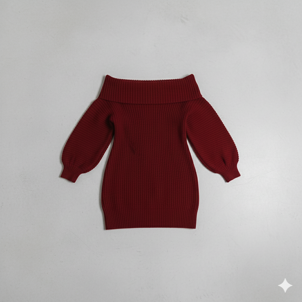Damen Strickkleid schulterfrei | Elegant & Warm für Herbst Winter