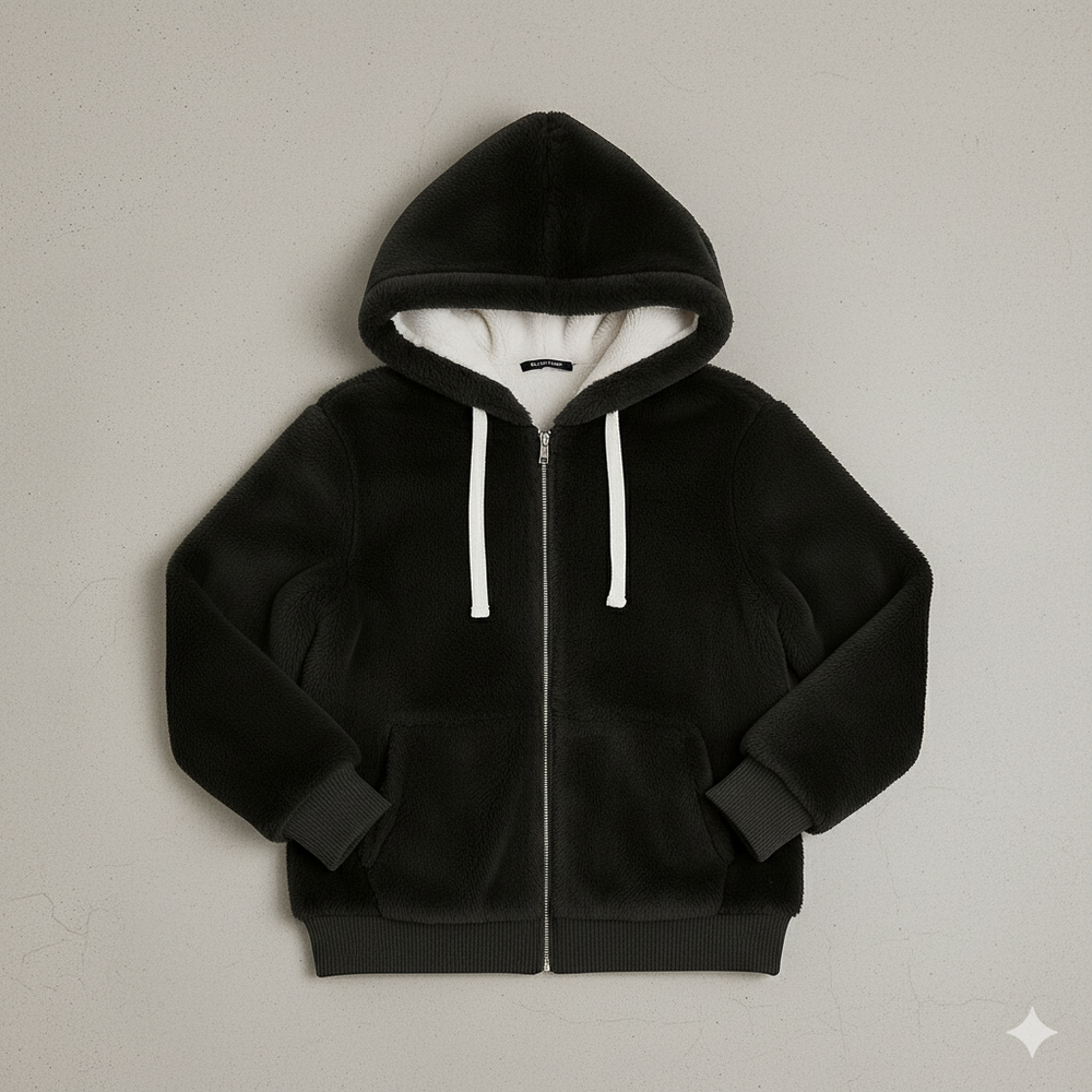 Kuschelige Damen Plüschjacke mit Kapuze und Reißverschluss | Winter