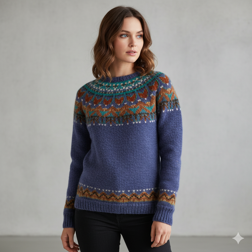 Damen Strickpullover mit Rundhals | Winter | Norweger-Muster